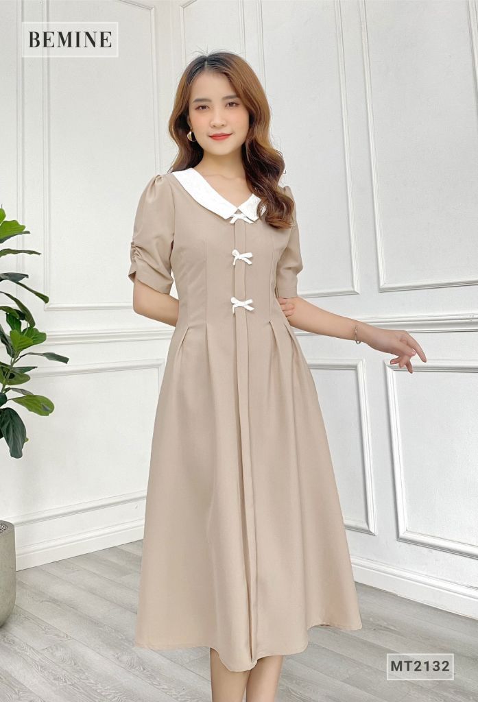 MT2132DA - Đầm xòe phối cổ nơ ngực