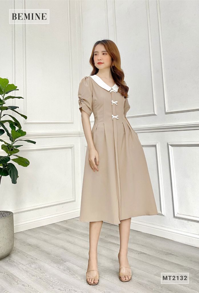 MT2132DA - Đầm xòe phối cổ nơ ngực