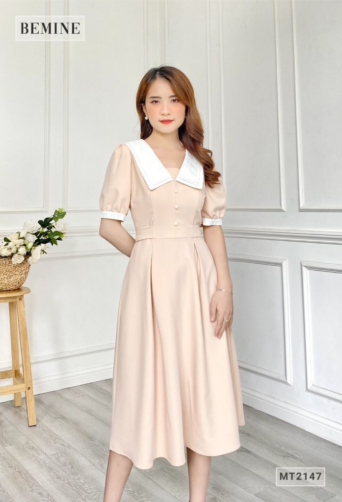 MT2147DA - Đầm 2 lá cổ dây cột eo