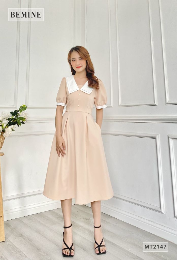MT2147DA - Đầm 2 lá cổ dây cột eo