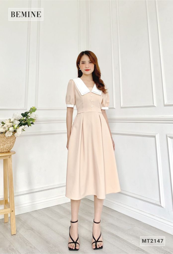 MT2147DA - Đầm 2 lá cổ dây cột eo