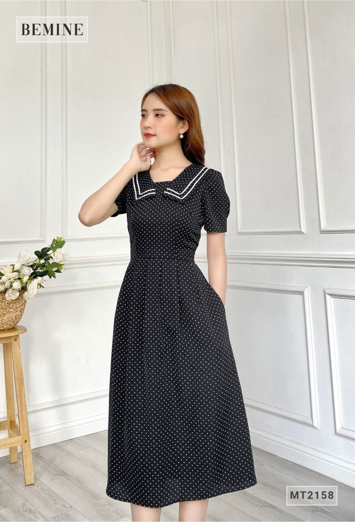 MT2158DEN - Đầm xòe chấm bi cổ thủy thủ