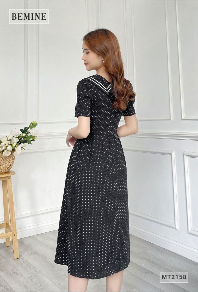 MT2158DEN - Đầm xòe chấm bi cổ thủy thủ
