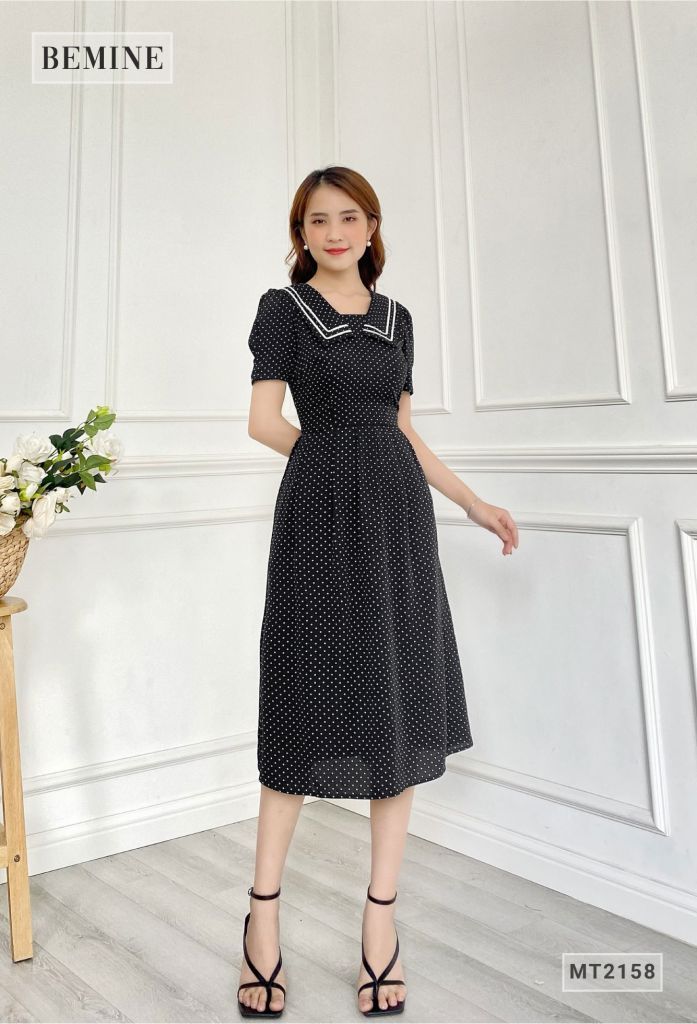 MT2158DEN - Đầm xòe chấm bi cổ thủy thủ