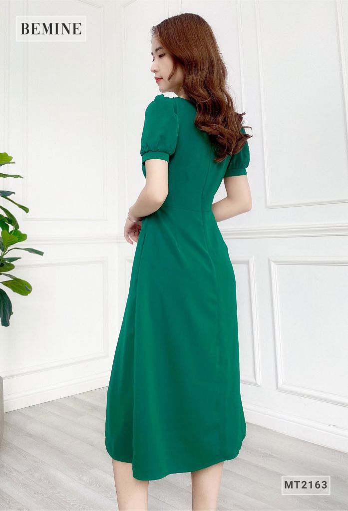 MT2163XANH - Đầm xòe phối cổ cột nơ