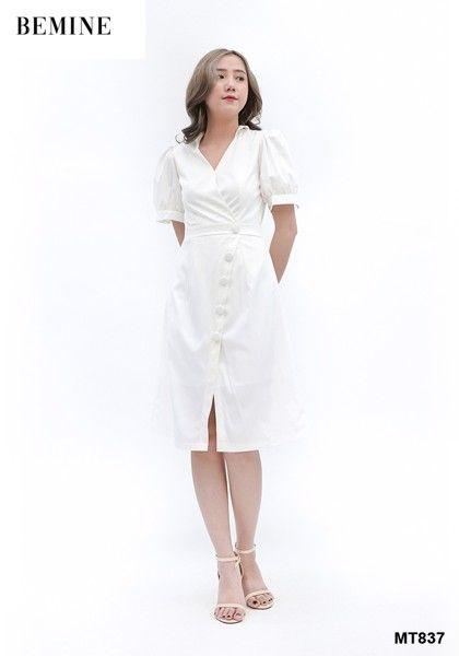 MT837 - Đầm trắng đính nút bọc lớn