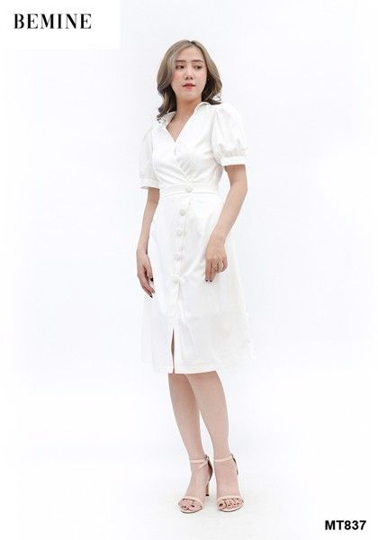 MT837 - Đầm trắng đính nút bọc lớn