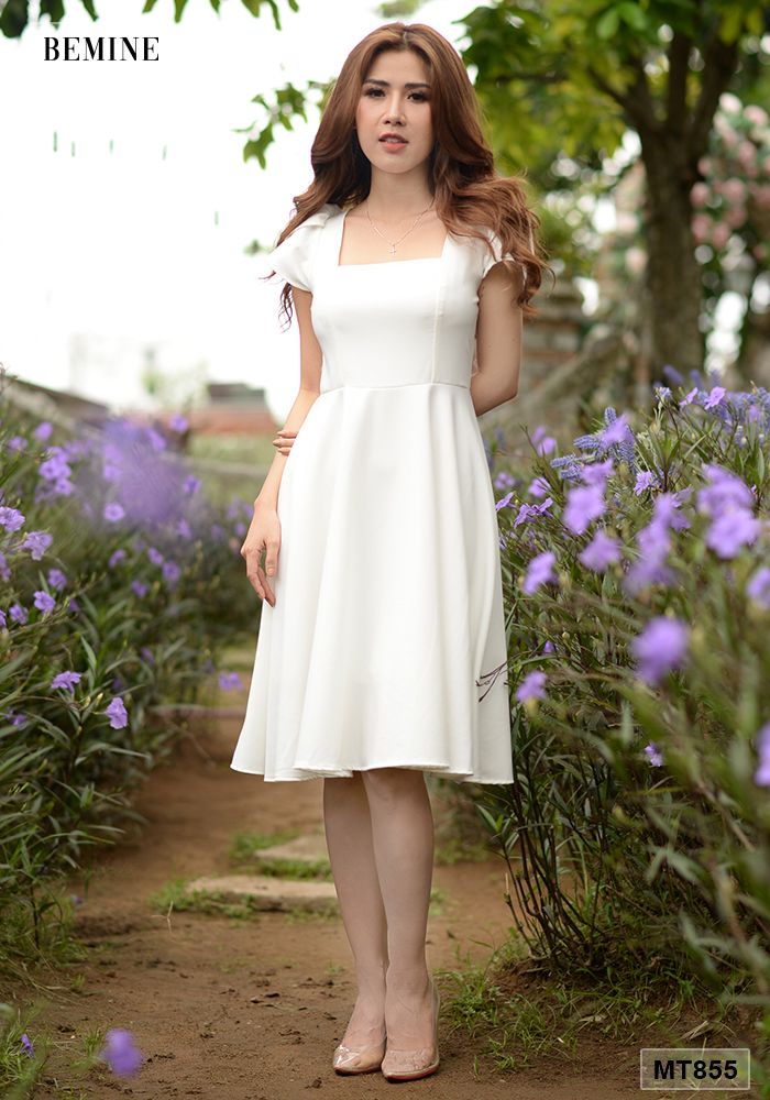 MT855TRANG - Đầm trắng tùng xoè 2 lớp tay búp sen