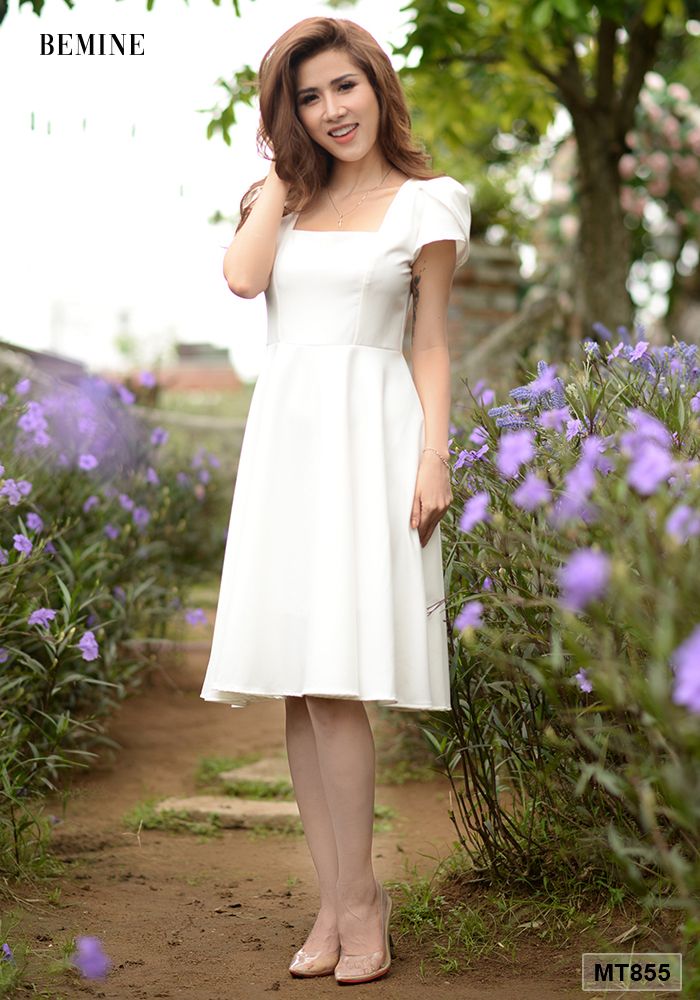 MT855TRANG - Đầm trắng tùng xoè 2 lớp tay búp sen