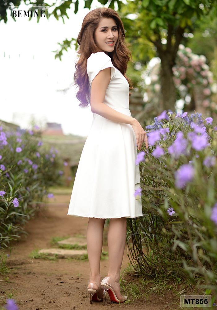MT855TRANG - Đầm trắng tùng xoè 2 lớp tay búp sen