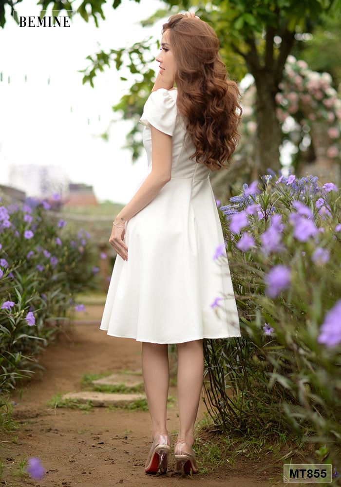 MT855TRANG - Đầm trắng tùng xoè 2 lớp tay búp sen