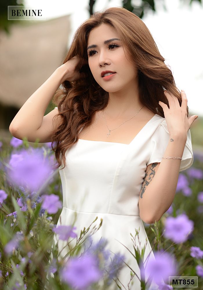 MT855TRANG - Đầm trắng tùng xoè 2 lớp tay búp sen