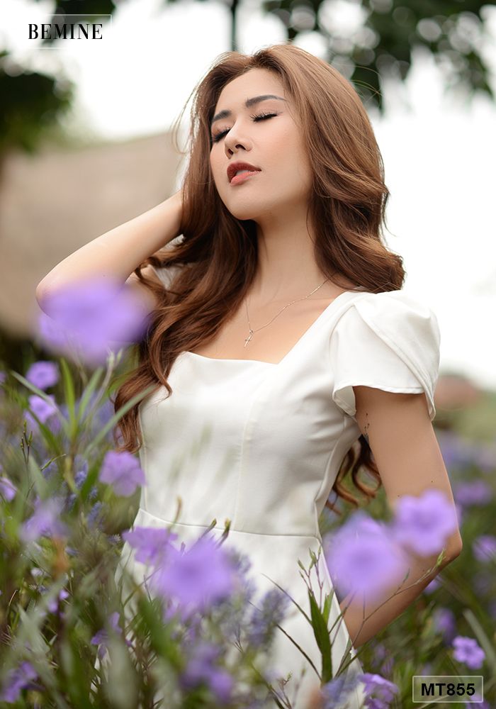 MT855TRANG - Đầm trắng tùng xoè 2 lớp tay búp sen