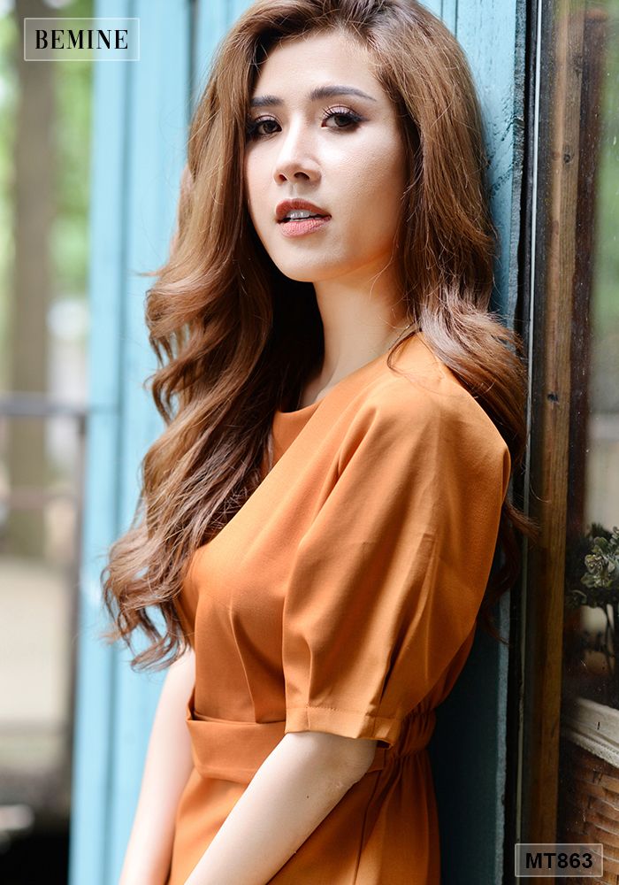 MT863CAM - Đầm suông nút dây eo
