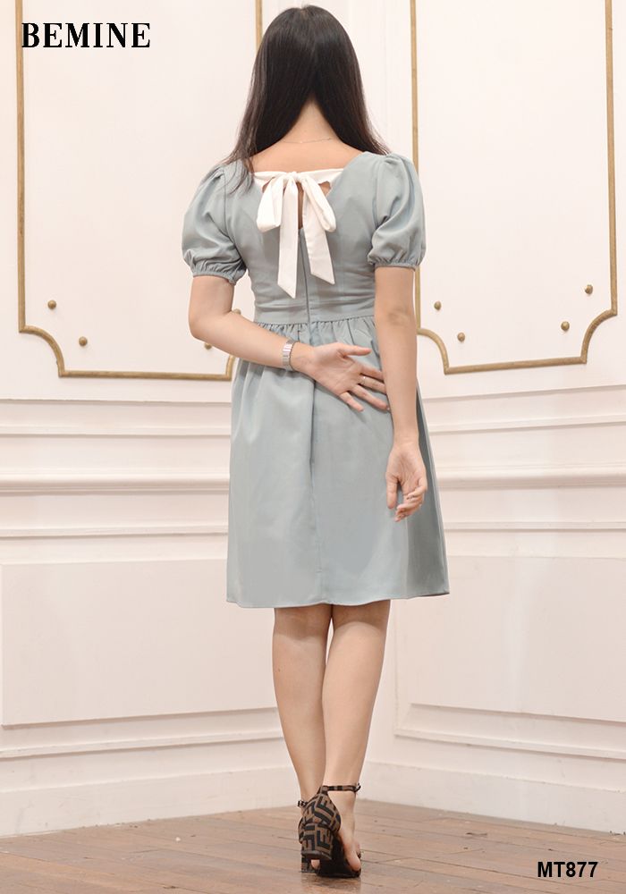MT877XANH - Đầm xanh cột nơ sau