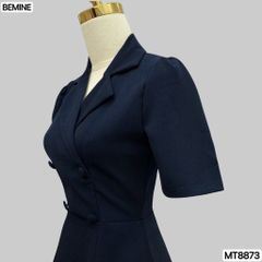 Đầm thiết kế cổ vest đính nút tay phồng tùng chữ A MT8873