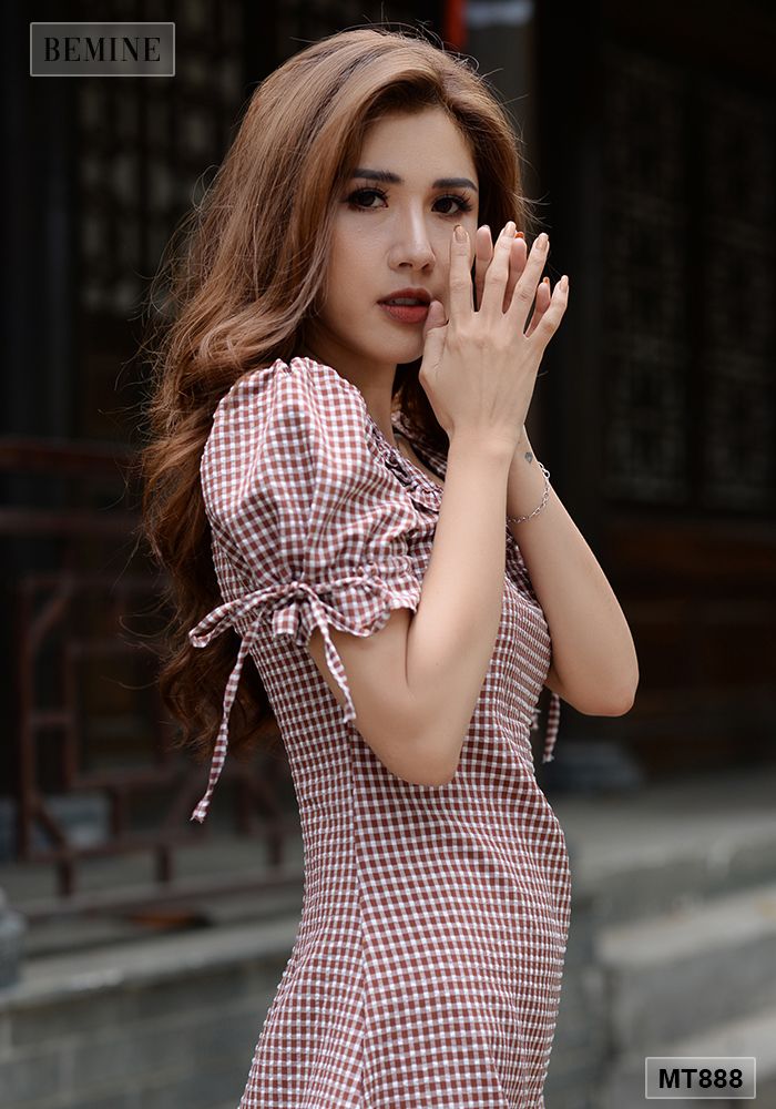 MT888RUOC - Đầm caro ruốt bèo ngực