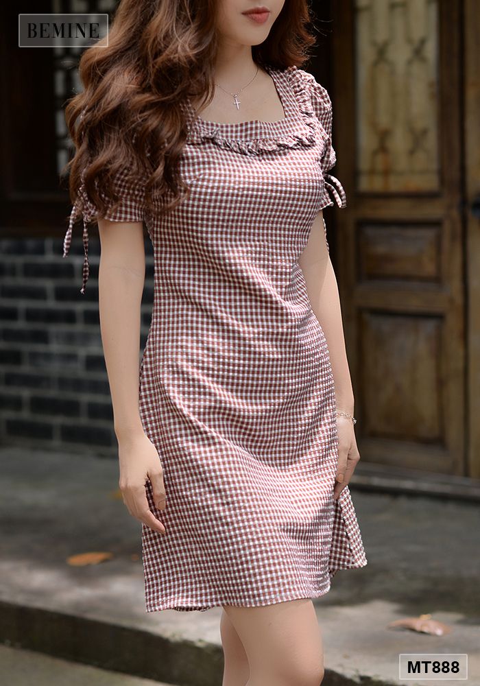 MT888RUOC - Đầm caro ruốt bèo ngực