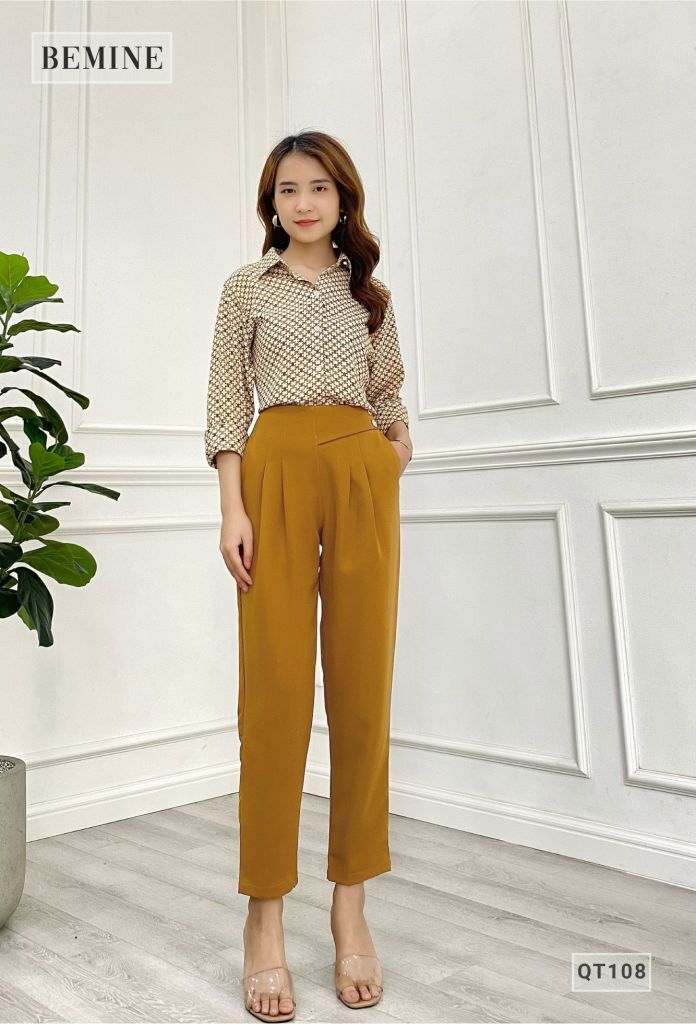 QT108NAU - Quần tây BAGGY xếp ly đai eo