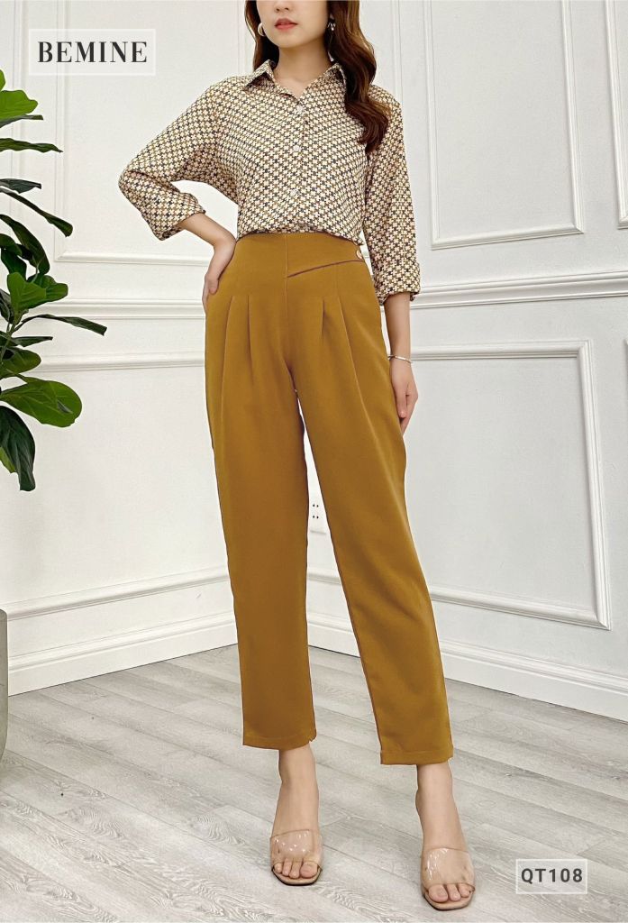QT108NAU - Quần tây BAGGY xếp ly đai eo