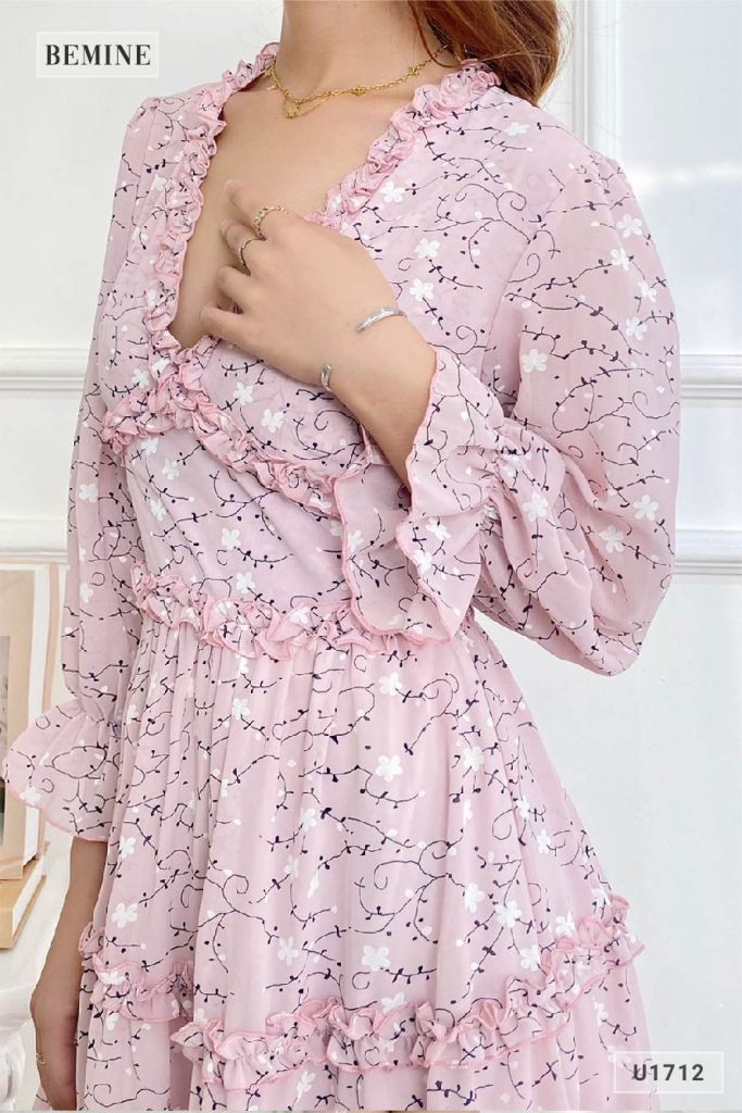 U1712TIM - Đầm Voan dài tay cổ bèo