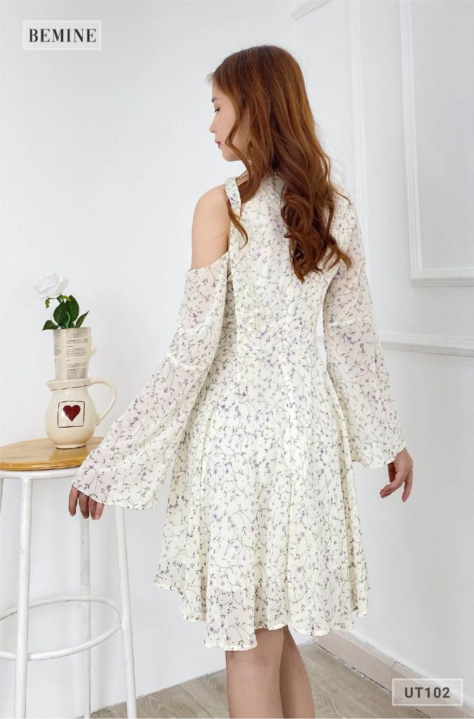 UT102DA - Đầm hoa nhí lệch vai