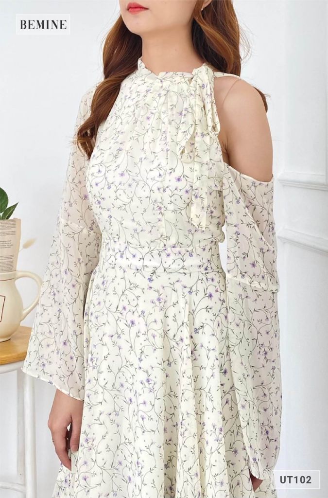 UT102DA - Đầm hoa nhí lệch vai