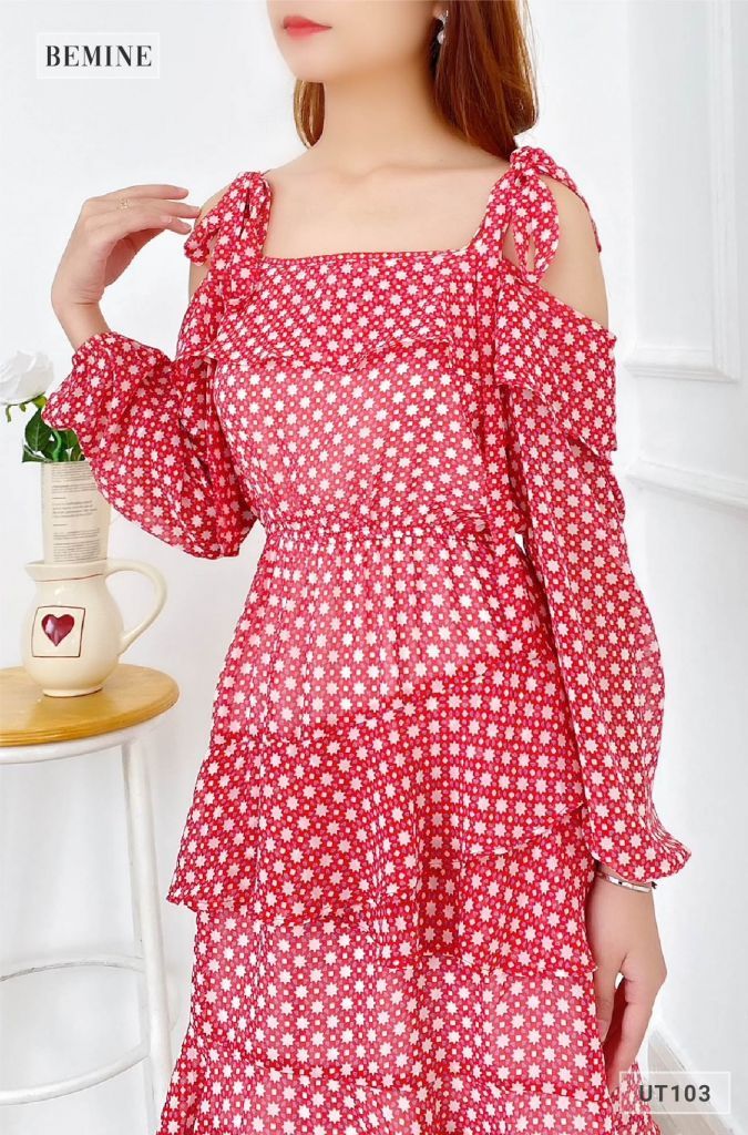 UT103DO - Đầm hoa tầng