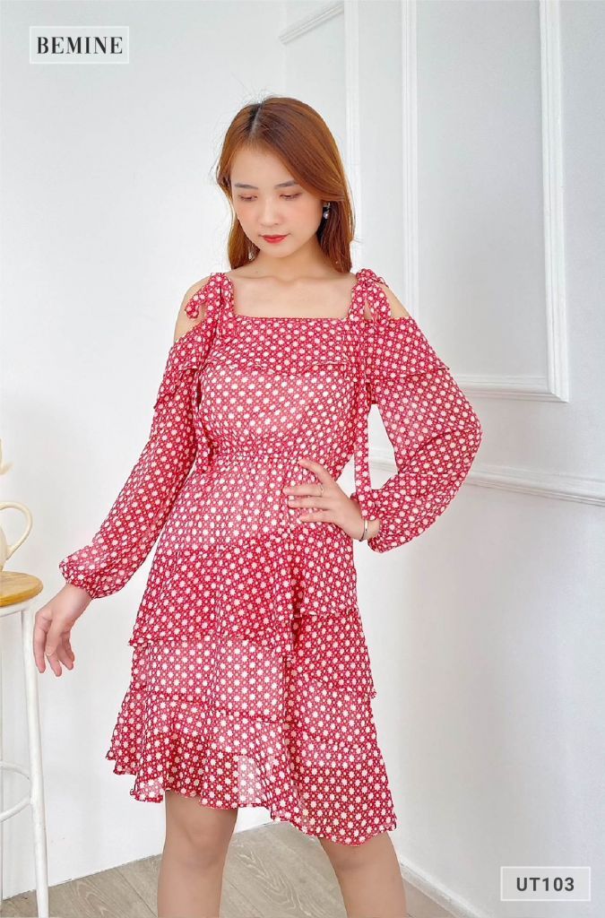 UT103DO - Đầm hoa tầng