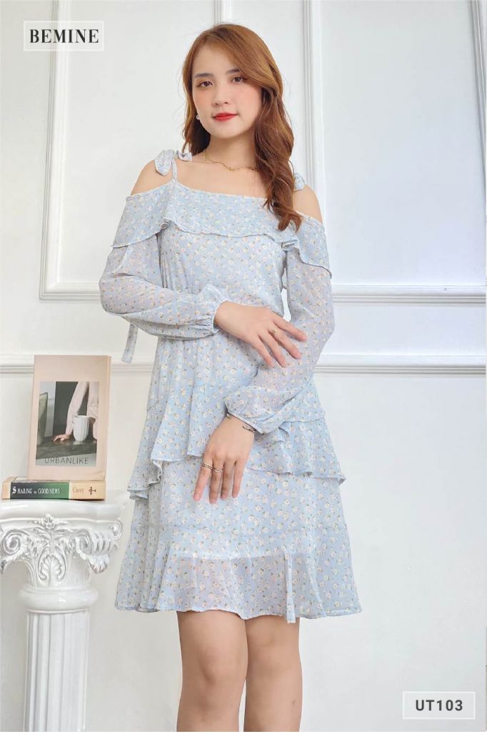 UT103XANH - Đầm hoa tầng