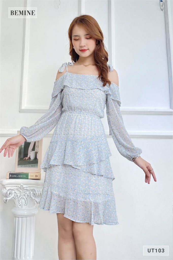 UT103XANH - Đầm hoa tầng