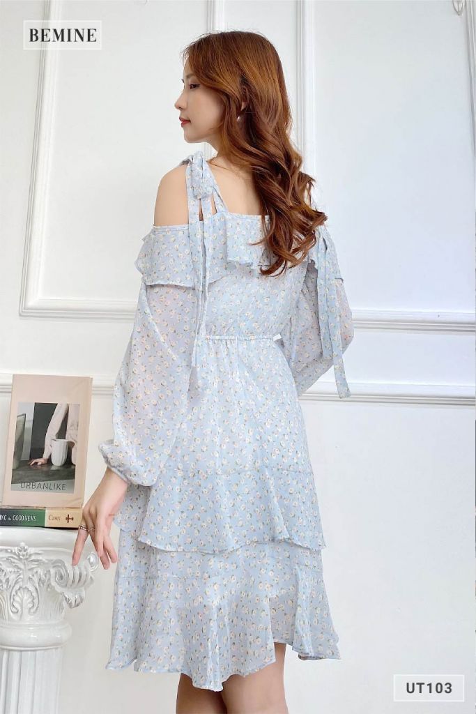 UT103XANH - Đầm hoa tầng