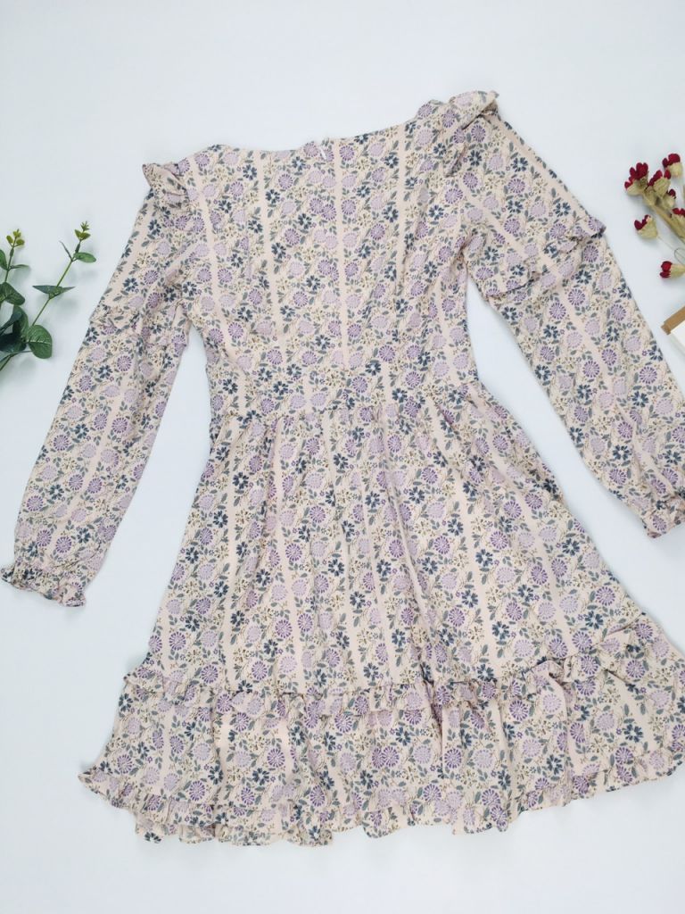 UT104KEM - Đầm hoa sọc cổ vuông