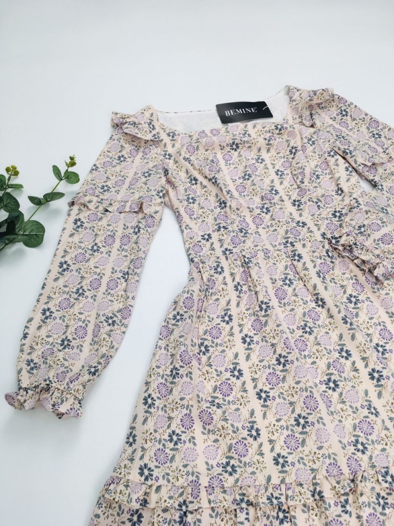 UT104KEM - Đầm hoa sọc cổ vuông