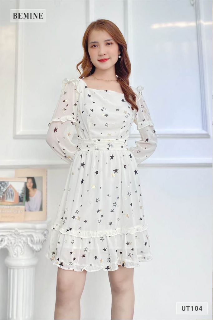 UT104TRANG - Đầm ngôi sao cổ vuông