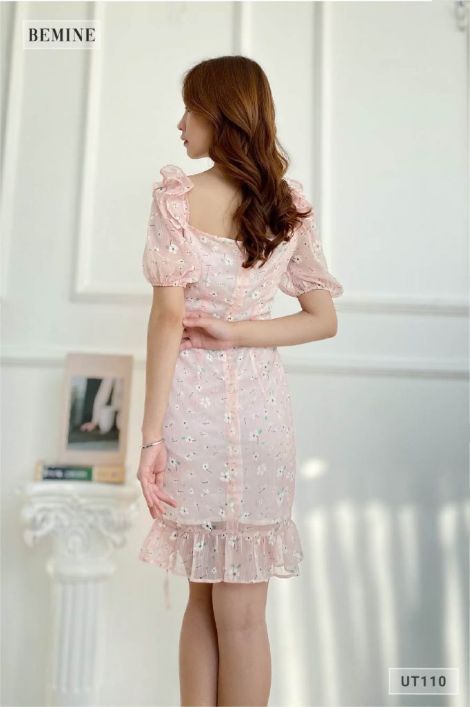 UT110HONG - Đầm hoa dây cổ điệu đà