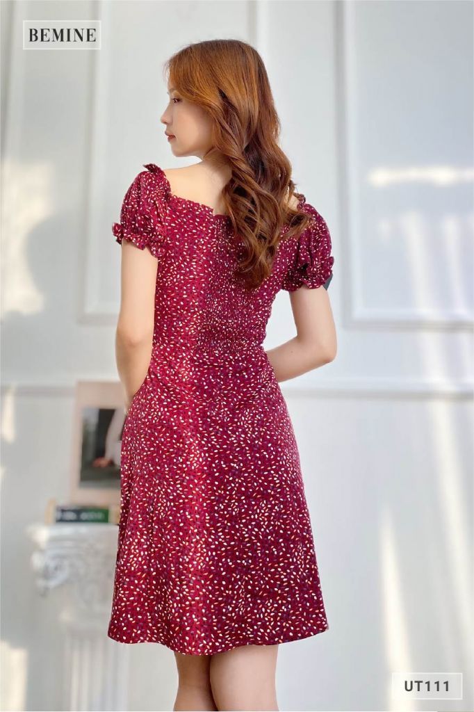 UT111DO - Đầm tay bí dây rút ngực