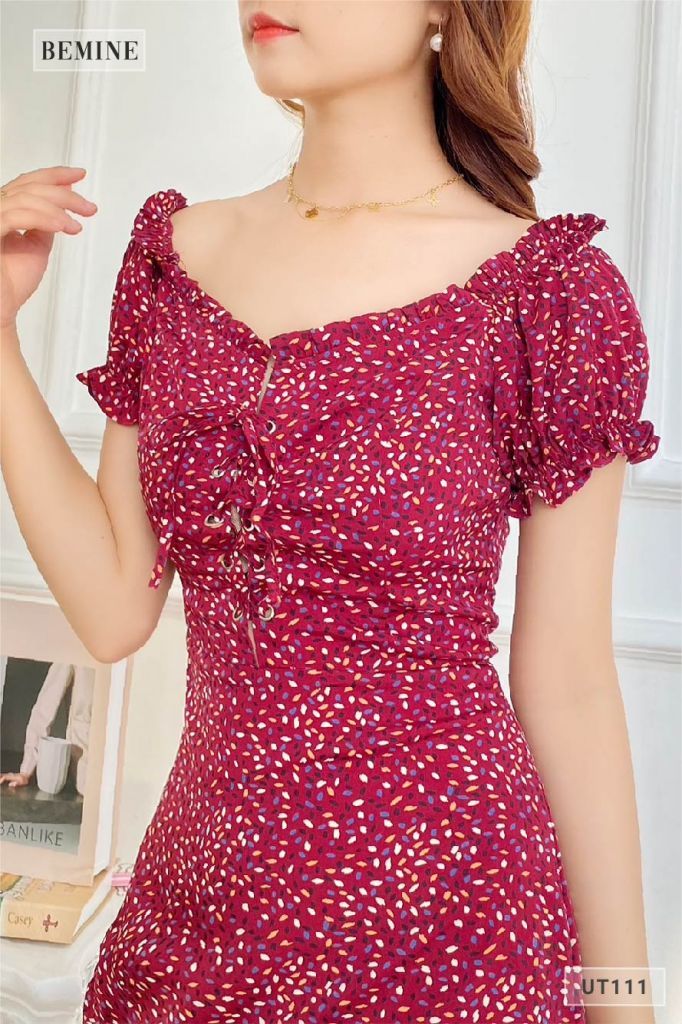 UT111DO - Đầm tay bí dây rút ngực