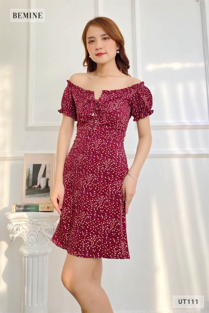 UT111DO - Đầm tay bí dây rút ngực