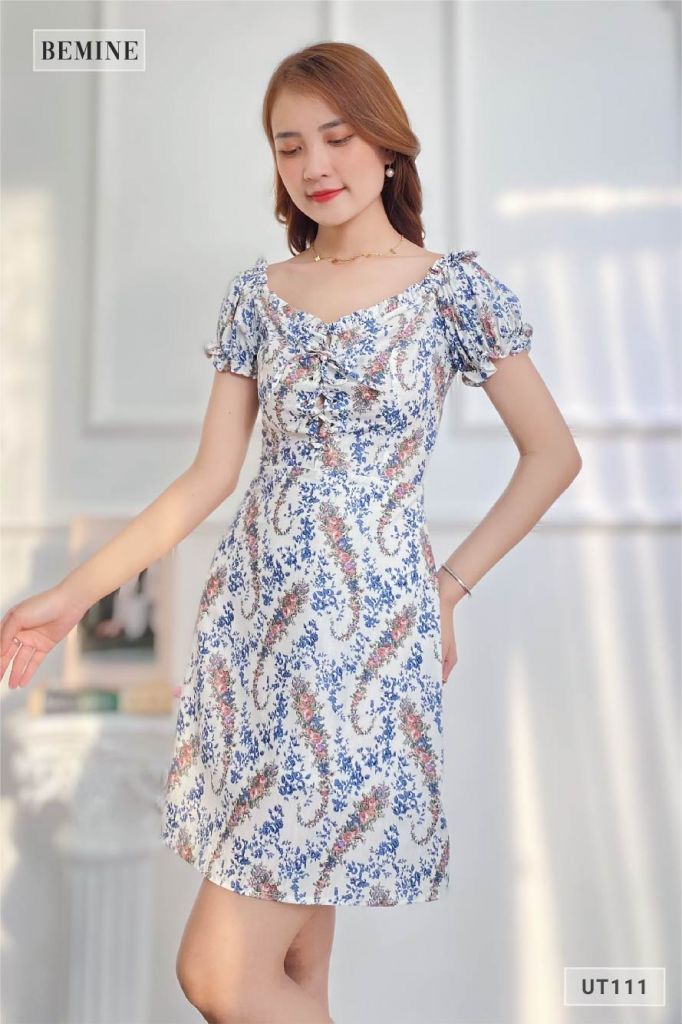 UT111TRANG - Đầm tay bí dây rút ngực