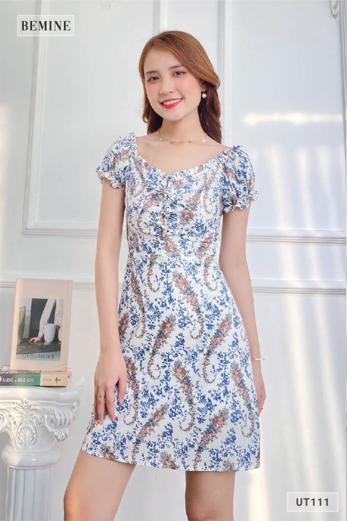 UT111TRANG - Đầm tay bí dây rút ngực