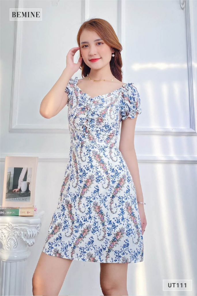UT111TRANG - Đầm tay bí dây rút ngực
