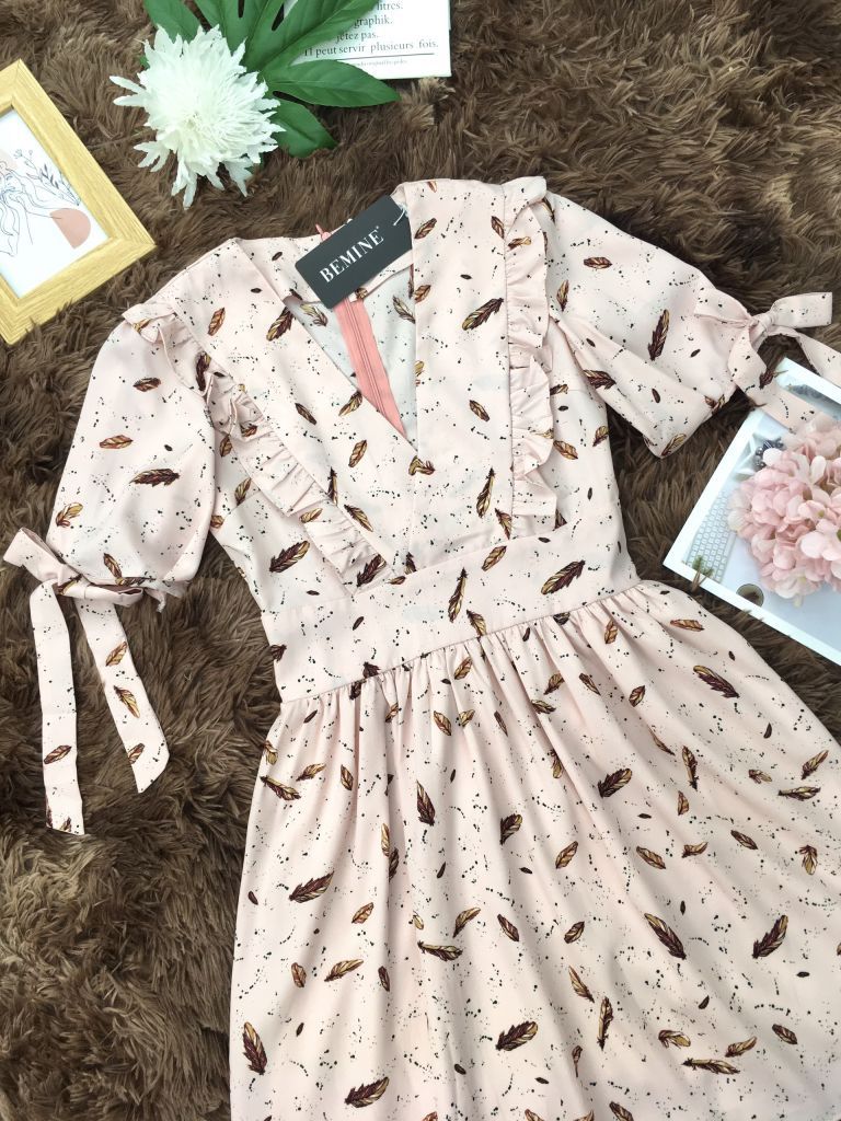 UT117HONG - Đầm hồng tay nơ
