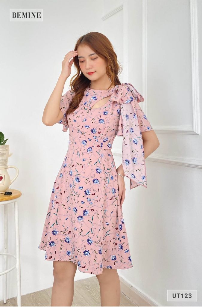 UT123TIM - Đầm nơ vai khoét ngựcV