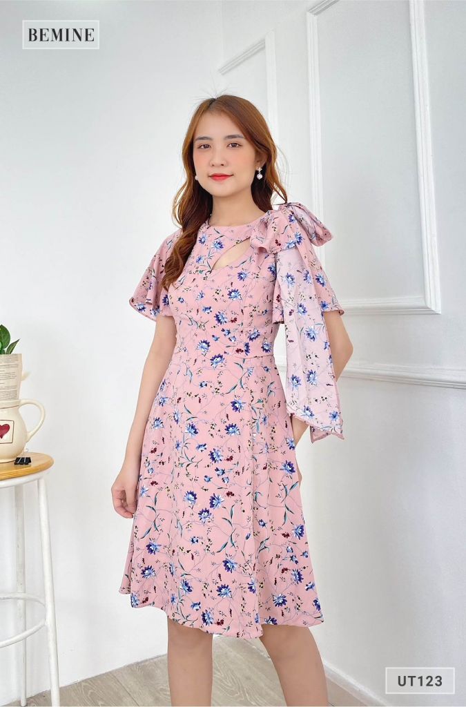 UT123TIM - Đầm nơ vai khoét ngựcV
