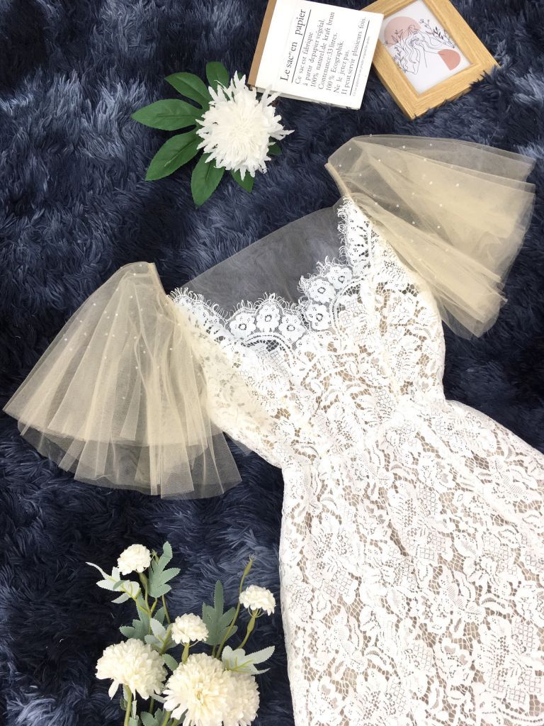 UT224TRANG - Đầm tay cánh tiên phối