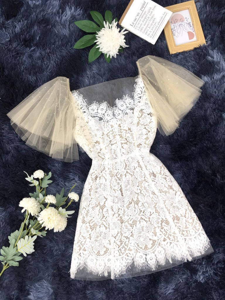 UT224TRANG - Đầm tay cánh tiên phối