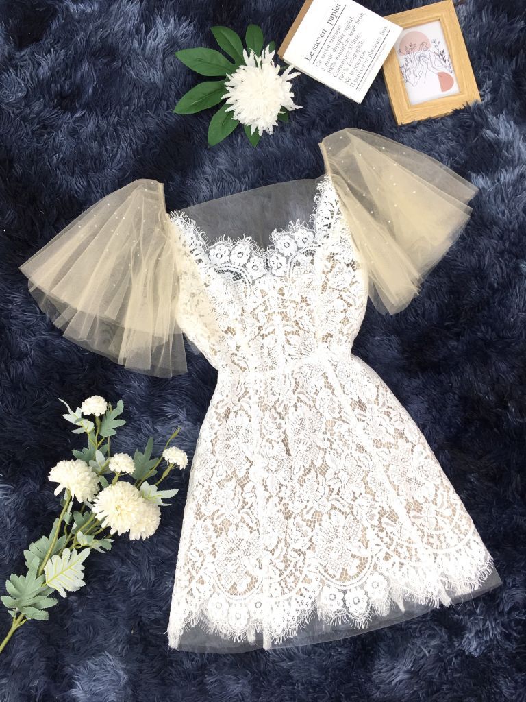 UT224TRANG - Đầm tay cánh tiên phối
