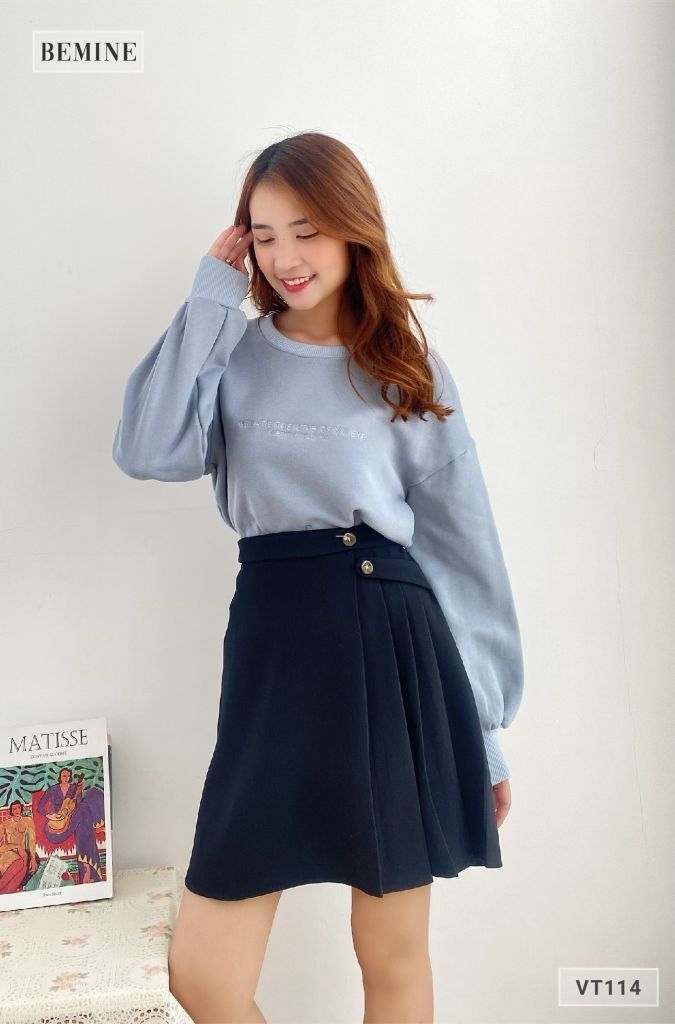 VT114DEN - Chân váy dập ly 2 nút