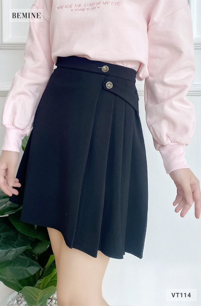 VT114DEN - Chân váy dập ly 2 nút